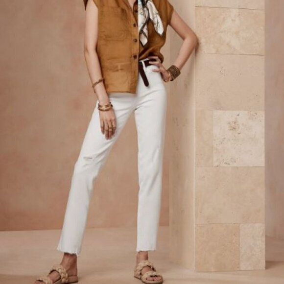Banana Republic High-Rise Slim Jeans Ankle 26/2 PETITE Distressed White RT$119 - Picture 1 of 12